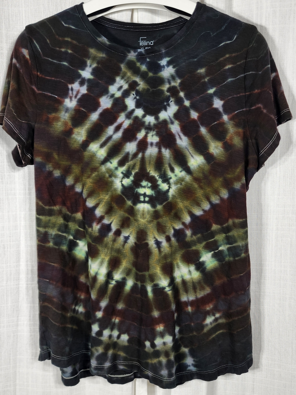 Felina Women's Tie-Dye Short Sleeve Tee - Olive Green/Brown/Black